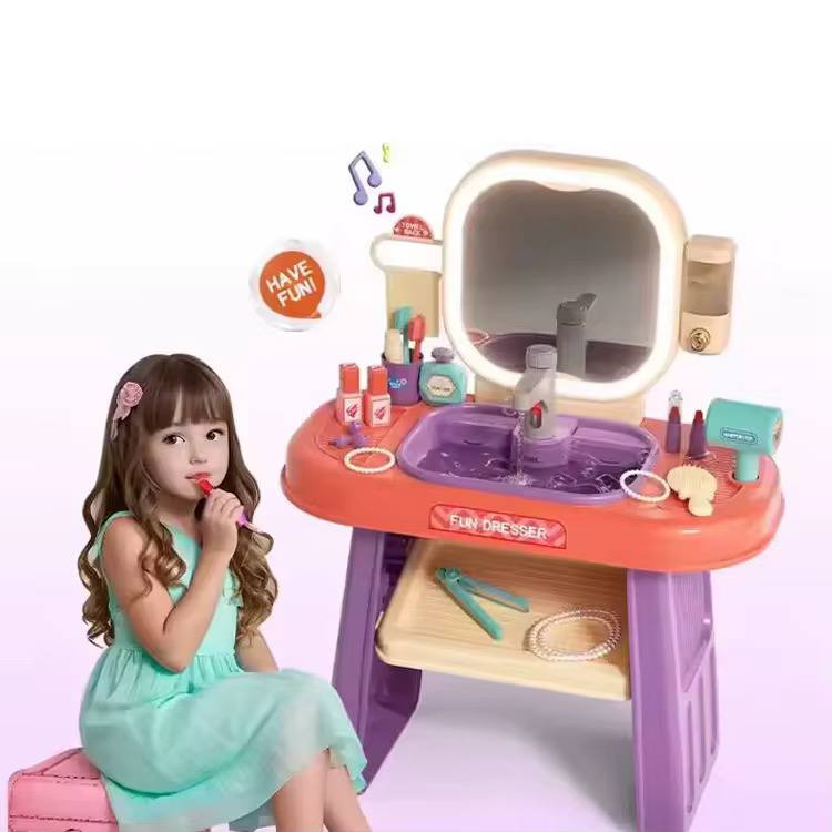 ست اسباب بازی میز آرایش چراغ دار به همراه سینک